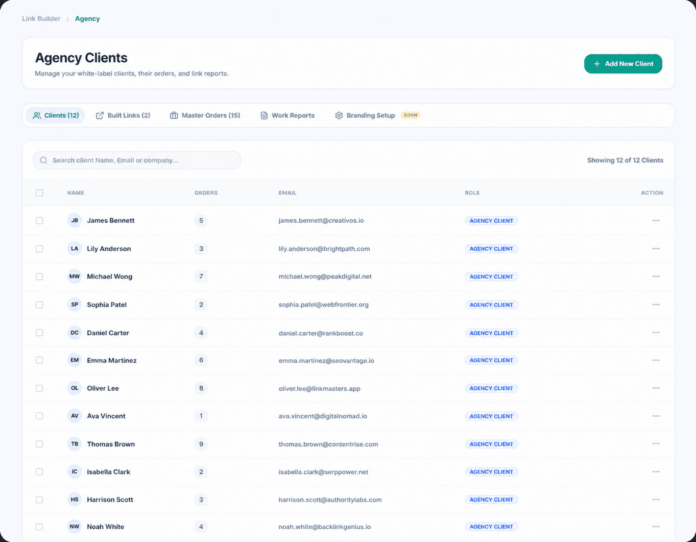 Uprankly Link Builder client portal with campaign view