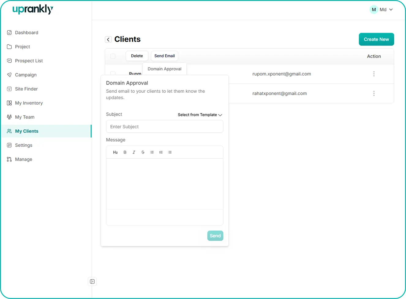 Branded reports — sent from inside the platform.